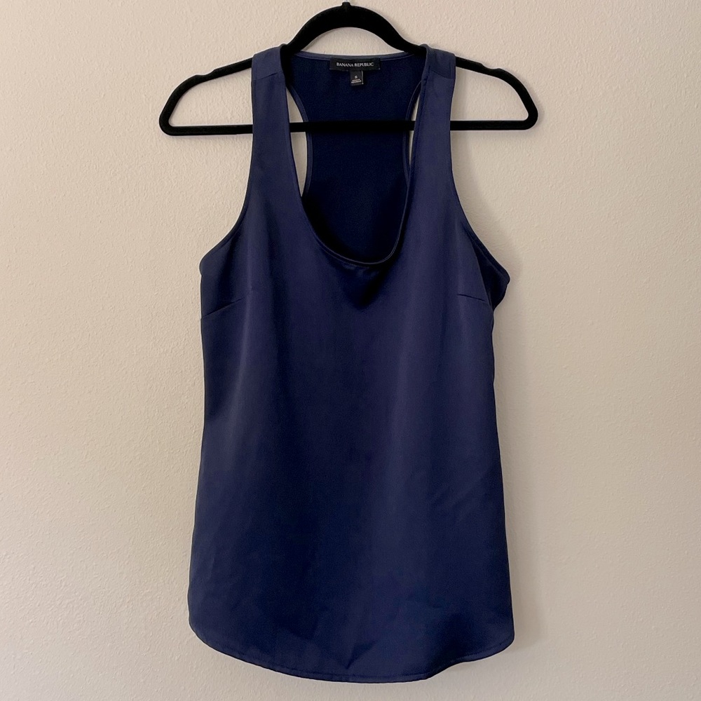 Banana Republic Navy Blue Silky Racerback Tank Top Scoop Neck Small